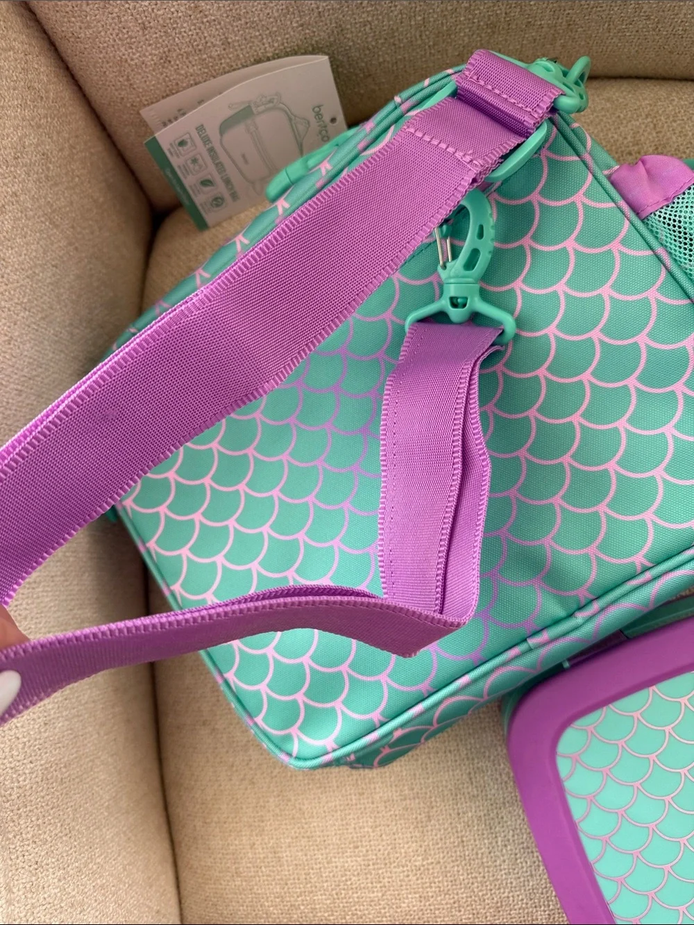 bentgo Kids Insulated Lunch Bag & Bento Box- Aqua Mermaid with Purple Trim